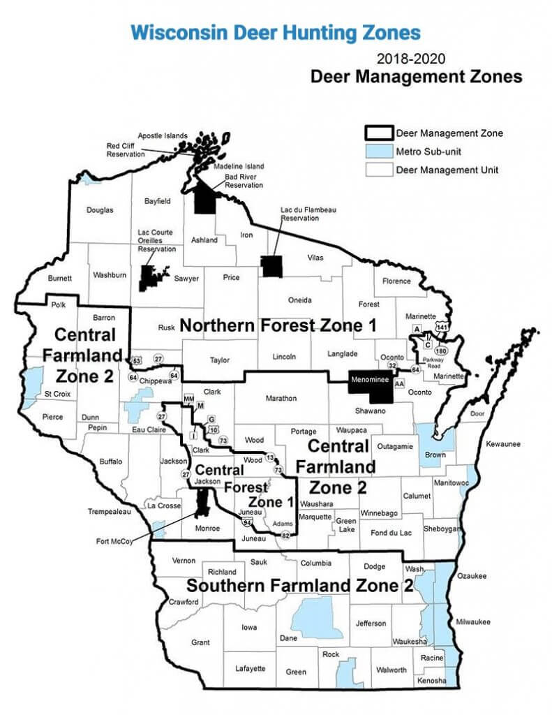 Map Showing best places to deer hunt in Wisconsin